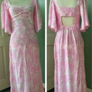 New women's bell short sleeves back cut out casual stylish pink midi dress Sz S